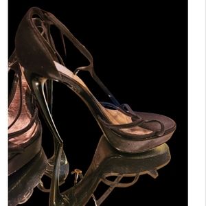 ALEXANDER MCQUEEN VINTAGE SATIN STRAPPY 6.5"HEAL BLACK.VERY RARE SIZE 39.